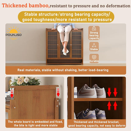 2 Door Dustproof Bamboo Shoe Cabinet Storage Organiser Durable for Home Enterway