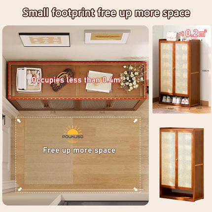 2 Door Dustproof Bamboo Shoe Cabinet Storage Organiser Durable for Home Enterway