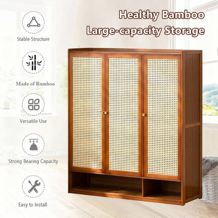 Home Entryway Bamboo Shoe Cabinet With Door Breathable Dustproof Space Saving