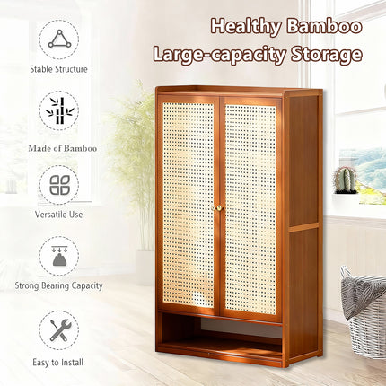 2 Door Dustproof Bamboo Shoe Cabinet Storage Organiser Durable for Home Enterway
