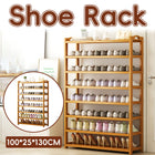 Bamboo Shoe Rack 8 Tiers Shelf with Curved Handle Large Capacity Durable Non Slip