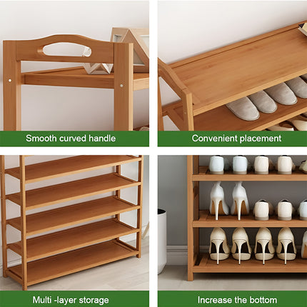 Bamboo Shoe Rack 8 Tiers Shelf with Curved Handle Large Capacity Durable Non Slip