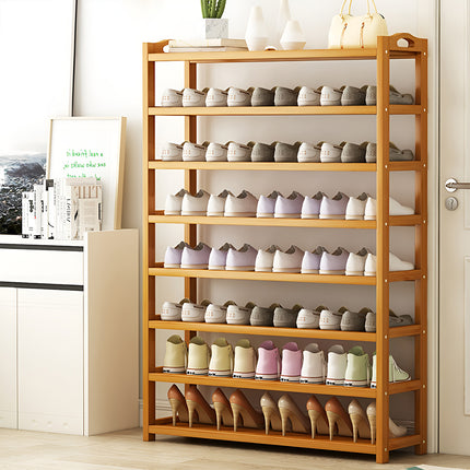 Bamboo Shoe Rack 8 Tiers Shelf with Curved Handle Large Capacity Durable Non Slip