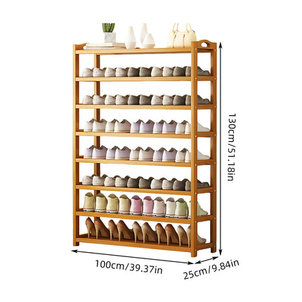 Bamboo Shoe Rack 8 Tiers Shelf with Curved Handle Large Capacity Durable Non Slip