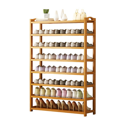 Bamboo Shoe Rack 8 Tiers Shelf with Curved Handle Large Capacity Durable Non Slip