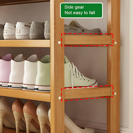 Bamboo Shoe Rack 8 Tiers Shelf with Curved Handle Large Capacity Durable Non Slip