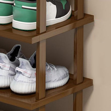 6 Tier Bamboo Shoe Rack Compact Sturdy Space Saving For Entryway Hallway Use