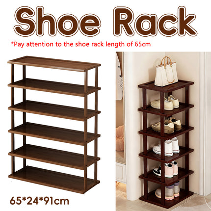 6 Tier Bamboo Shoe Rack Compact Sturdy Space Saving For Entryway Hallway Use