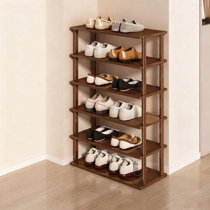 6 Tier Bamboo Shoe Rack Compact Sturdy Space Saving For Entryway Hallway Use