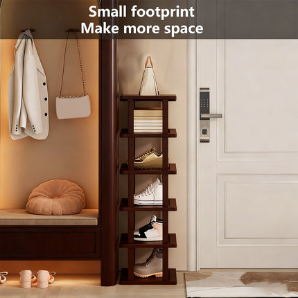 6 Tier Bamboo Shoe Rack Compact Sturdy Space Saving For Entryway Hallway Use