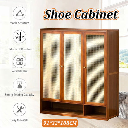 Home Entryway Bamboo Shoe Cabinet With Door Breathable Dustproof Space Saving