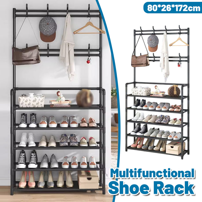 Combined Hat Shoe Coat Rack All in One Entryway Shoe Stand Clothes Hanger