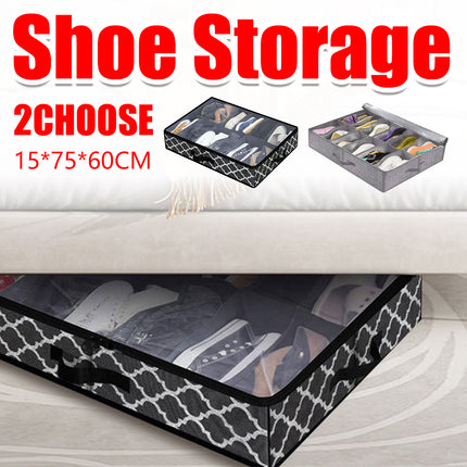 Foldable UnderBed Shoe Box Storage Organizer Dustproof Stackable Transparent Lid