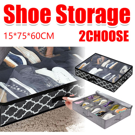 Foldable UnderBed Shoe Box Storage Organizer Dustproof Stackable Transparent Lid