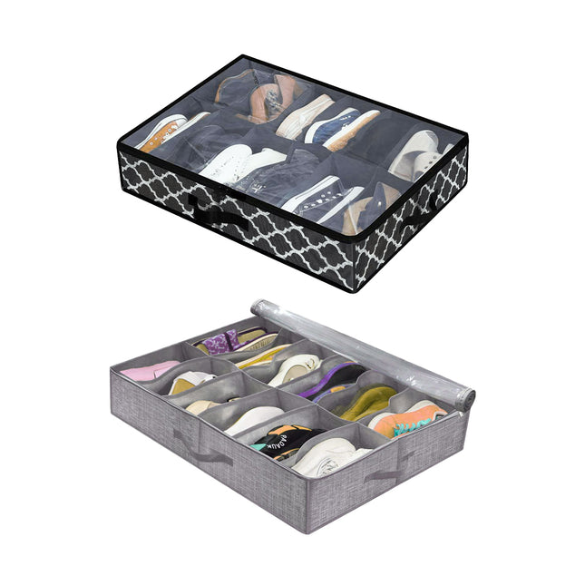 Foldable UnderBed Shoe Box Storage Organizer Dustproof Stackable Transparent Lid