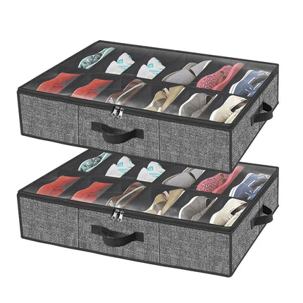 2PCS Shoe Organizer Under Bed Wardrobe Storage Box Zipper Cover Bag Durable