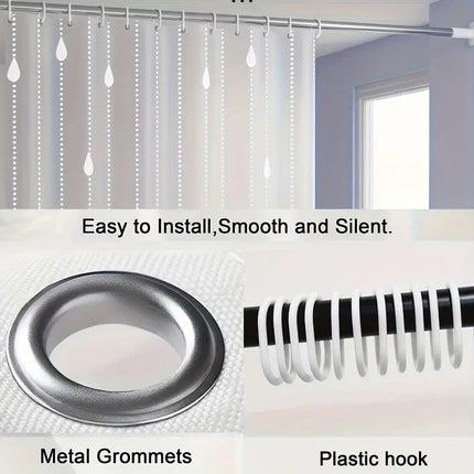 Shower Curtain Waterproof Quick-Dry Drill-Free with Hooks 200×180cm