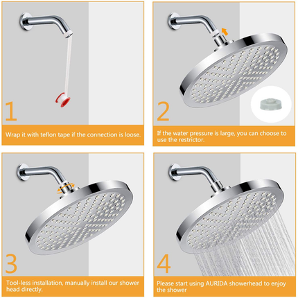 6 Inch High Pressure Shower Head Full Plating Top Mount Extension Arm Bathroom