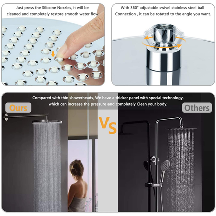 6 Inch High Pressure Shower Head Full Plating Top Mount Extension Arm Bathroom
