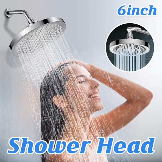 6 Inch High Pressure Shower Head Full Plating Top Mount Extension Arm Bathroom