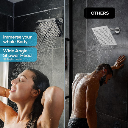 Square Shower Bathroom Rainfall Overhead High Flow Water Saving Spray Nozzle Set