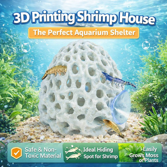 Coral Shrimp Cave Aquarium Hideout 3D Printed Porous Decoration 8x7cm Fish Tank