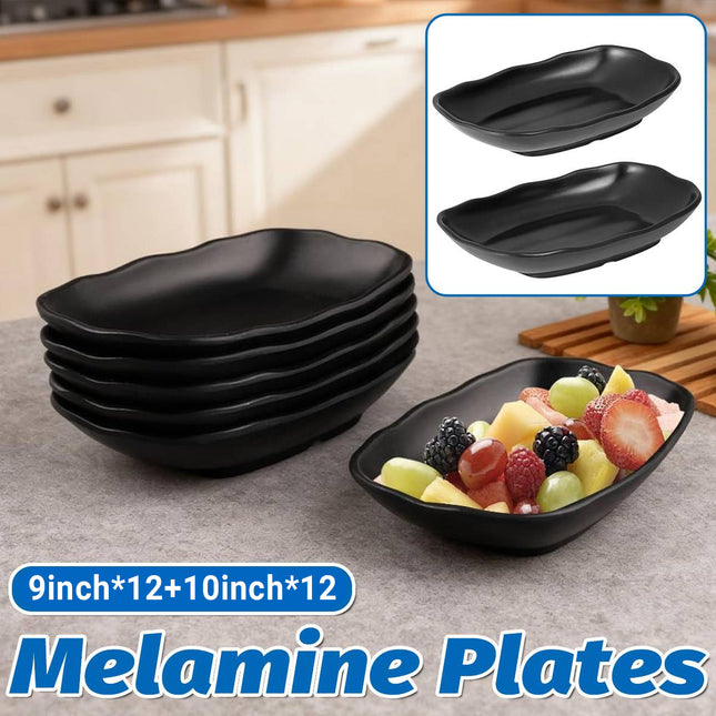 A5 Melamine Rectangular Serving Plates Set of 24 - Matte Black 9in and 10in