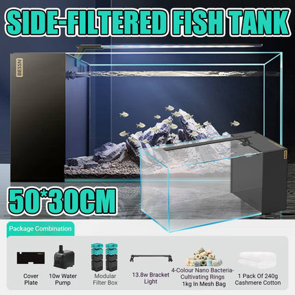 Super White Glass Aquarium Fish Tank Side Filter Dry Wet Separation