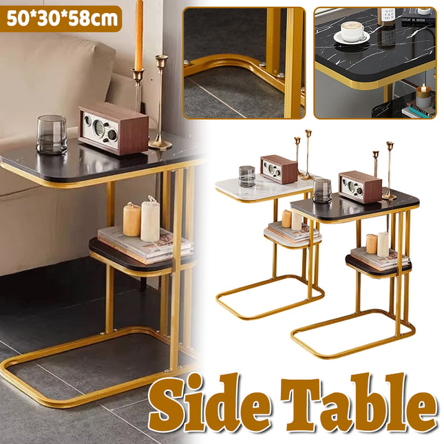 Modern Living Room Side Table 2 Tier with Rounded Corners Easy to Clean Sturdy