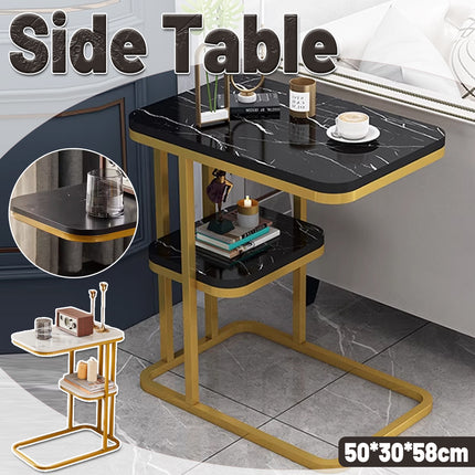 Modern Living Room Side Table 2 Tier with Rounded Corners Easy to Clean Sturdy
