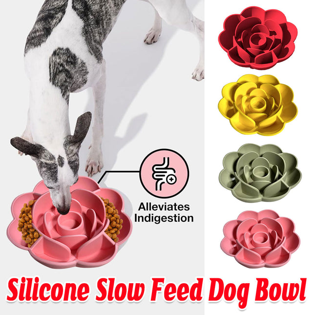 Silicone Pet Bowl Flower Shape Slow Feeder Dog Cat Food Dish Non Slip Design