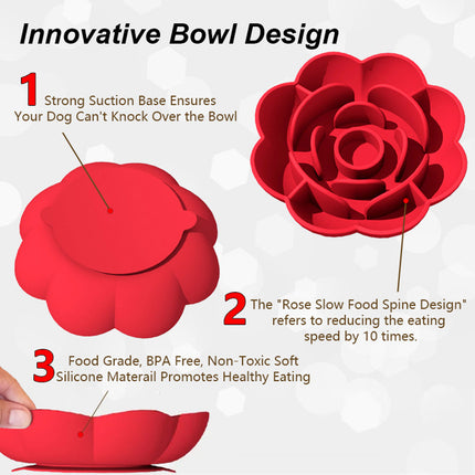 Silicone Pet Bowl Flower Shape Slow Feeder Dog Cat Food Dish Non Slip Design