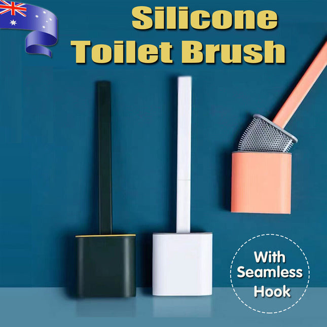 TPR Toilet Brush Set Silicone-Like Head with Holder Wall Mounted Detachable Handle