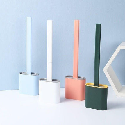 TPR Toilet Brush Set Silicone-Like Head with Holder Wall Mounted Detachable Handle