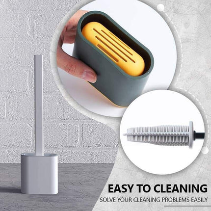 TPR Toilet Brush Set Silicone-Like Head with Holder Wall Mounted Detachable Handle