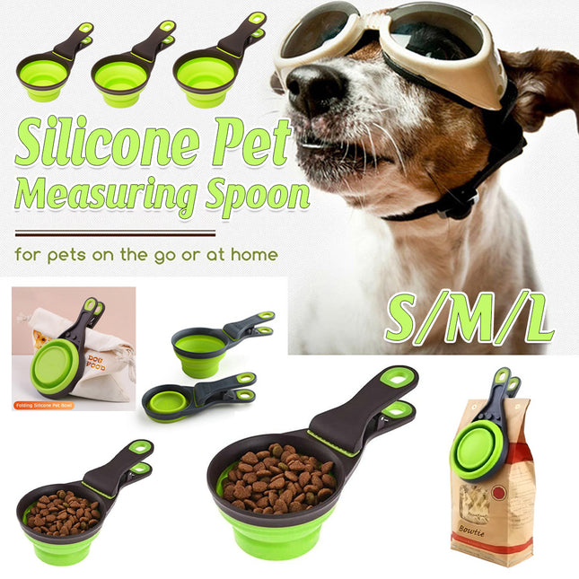 Silicone Pet Food Scoop With Clip Long Handle Foldable Cat Dog Spoon Tool