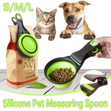Silicone Pet Food Scoop With Clip Long Handle Foldable Cat Dog Spoon Tool