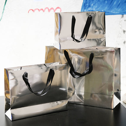 25PCS Silver Mirror Paper Bags Gift Bags with Handles for Birthday Party Favor