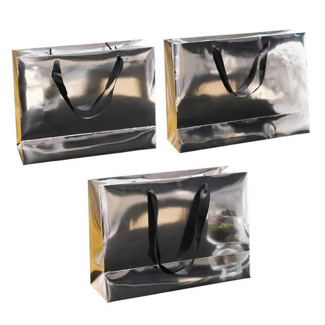 25PCS Silver Mirror Paper Bags Gift Bags with Handles for Birthday Party Favor