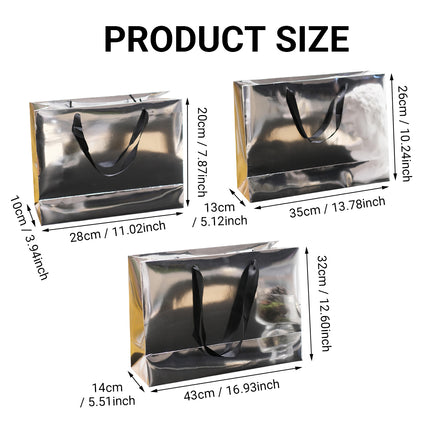 25PCS Silver Mirror Paper Bags Gift Bags with Handles for Birthday Party Favor