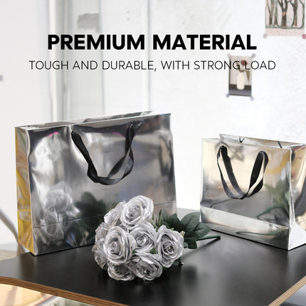 25PCS Silver Mirror Paper Bags Gift Bags with Handles for Birthday Party Favor