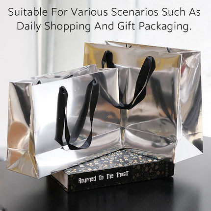 25PCS Silver Mirror Paper Bags Gift Bags with Handles for Birthday Party Favor