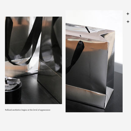 25PCS Silver Mirror Paper Bags Gift Bags with Handles for Birthday Party Favor