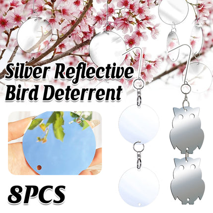 8 PCS Bird Repellent Reflector Mirror Outdoor Farm Hanging Bird Scare Device
