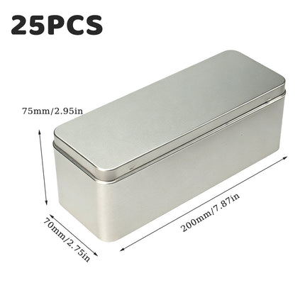 25 Pack Rectangular Metal Storage Tin Boxes with Lids Silver Gift and Craft Packaging