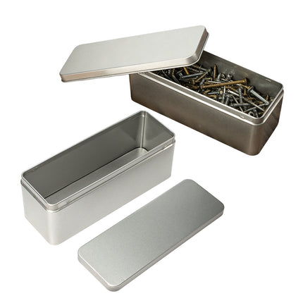 25 Pack Rectangular Metal Storage Tin Boxes with Lids Silver Gift and Craft Packaging