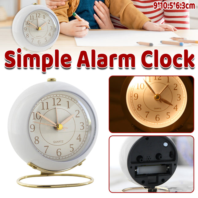 Simple Quiet Metal Alarm Clock with Night Light Battery-powered for Home Bedroom