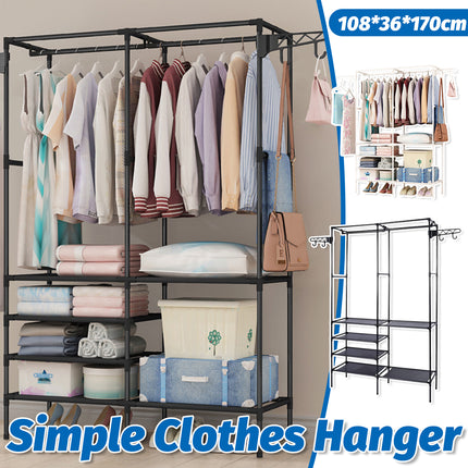 Multifunction Double Row Floor Standing Clothes Hanger 16mm Thickness Iron Pipe