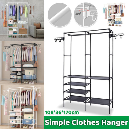 Multifunction Double Row Floor Standing Clothes Hanger 16mm Thickness Iron Pipe