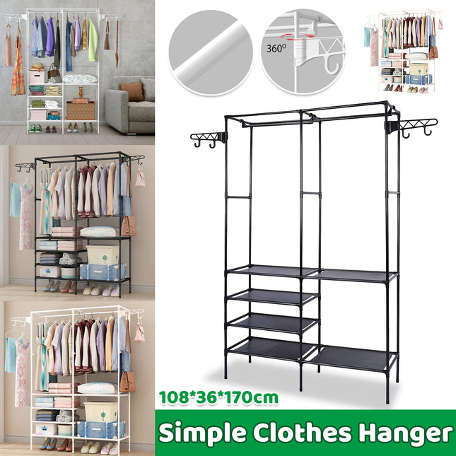 Multifunction Double Row Floor Standing Clothes Hanger 16mm Thickness Iron Pipe